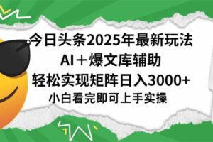（15299期）今日头条2025年最新玩法，一键生成爆款，轻松实现矩阵日入3000+